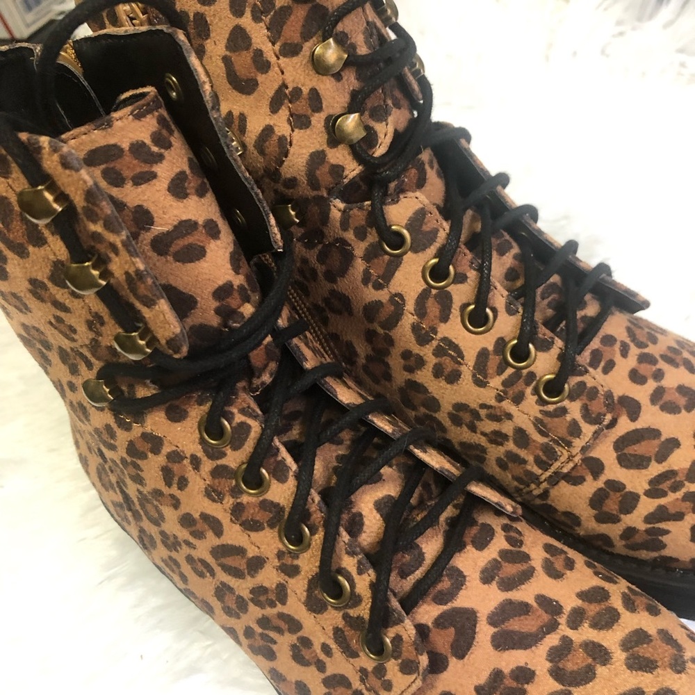Mia Miki Leopard Print Lace Up Combat Boot - Picture 13 of 16